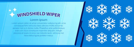 Brushes and clean car windshield. Concept for cleaning products, screen wash, polishing, nano-coatings against ice and snow. Web banner with place for textのイラスト素材