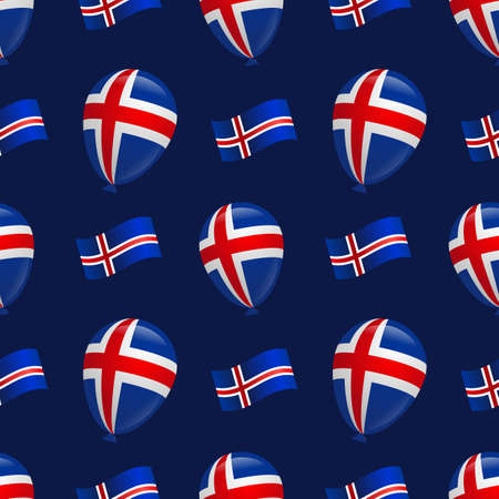 Balloons with the flag of Iceland on a dark blue background. Seamless pattern for printのイラスト素材