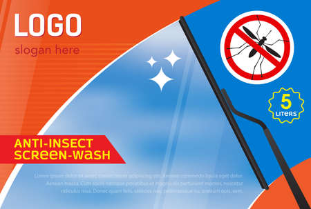 Windshield wiper label template from mosquitoes, insects. Concept for cleaning products, screen wash, polishing, nano-coatings. Vector, illustrationのイラスト素材