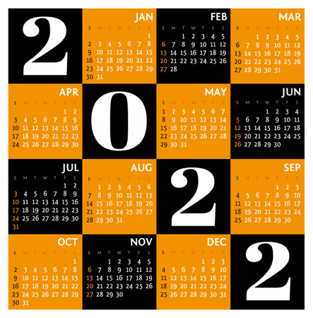 Square calendar for 2022 Tiger year. Available in black and orange. Vector illustrationのイラスト素材