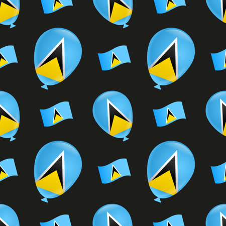 Balloons and flag of the island state of Saint Lucia on a blue background. Seamless pattern for printing packagingのイラスト素材