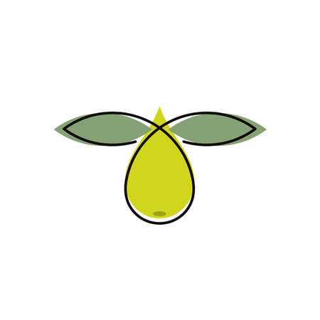 Abstract olive in the form of a drop of oil and leaves, white background. The concept of the logo, emblem. Signs, symbolsのイラスト素材