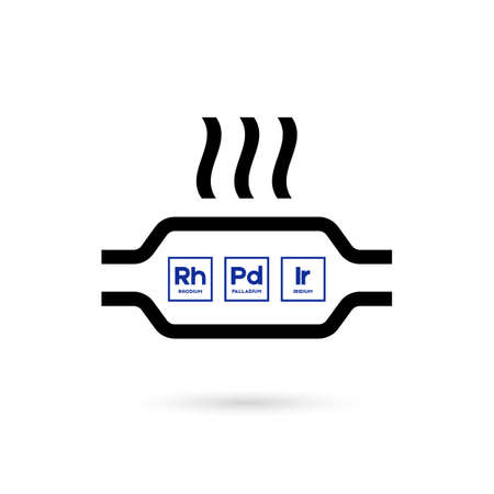 Catalytic converter and chemical element system icon. The concept of the composition of the catalyst from metals, repair, replacement of cleaning systemsのイラスト素材