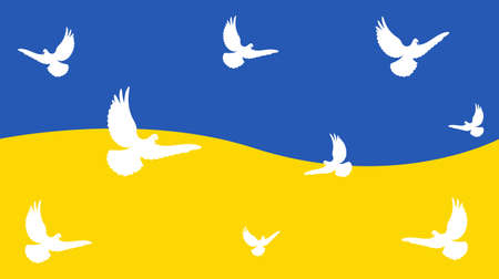 Flag of Ukraine and white doves. The concept of peace and goodness. Background, textureのイラスト素材