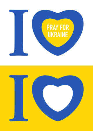 I love Ukraine. Pray for Ukraine. The concept of love and peace. Postcard or bannerのイラスト素材
