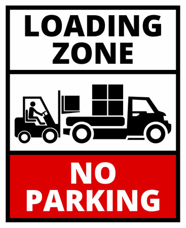 Information board, Do not park. Loading and unloading area. A forklift is loading or unloading goods. vector illustrationのイラスト素材