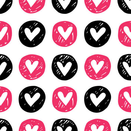 Seamless heart pattern.  romantic valentine background, trendy illustration in red and black colorsのイラスト素材