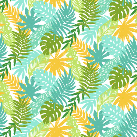 Colorful hawaiian plants seamless pattern, hand drawn elements, vector backgroundのイラスト素材