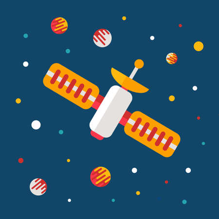 Vector flat outer space poster in flat style, vector illustrationのイラスト素材