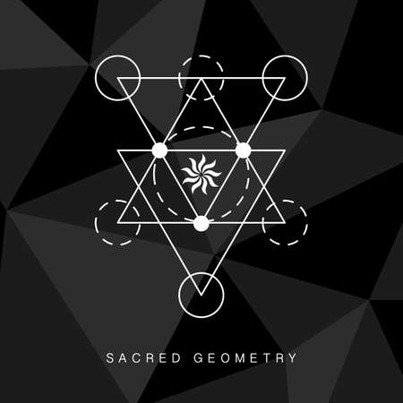 Sacred geometry sign on black background. Linear Modern Art. Vector illustrationのイラスト素材