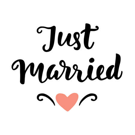 Just Married. Wedding hand written lettering. Modern Calligraphy. Typography Design. Vector Illustrationのイラスト素材