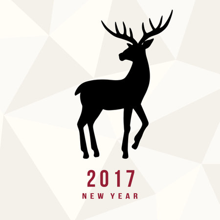 New Year 2017 greeting card with hand drawn silhouette of deer. Good for Christmas holiday party banner, invitation. Vector Illustrationのイラスト素材