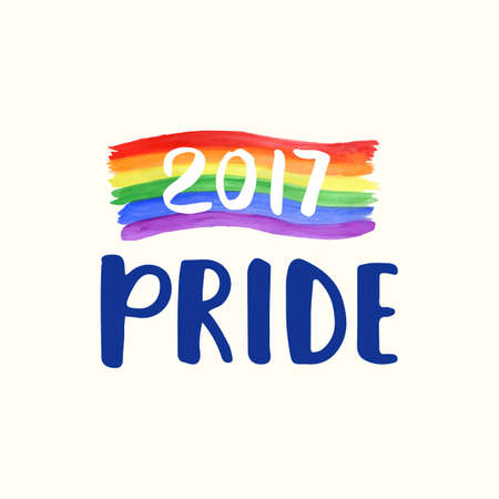 Gay Pride 2017 poster rainbow spectrum flag, brush letteringのイラスト素材
