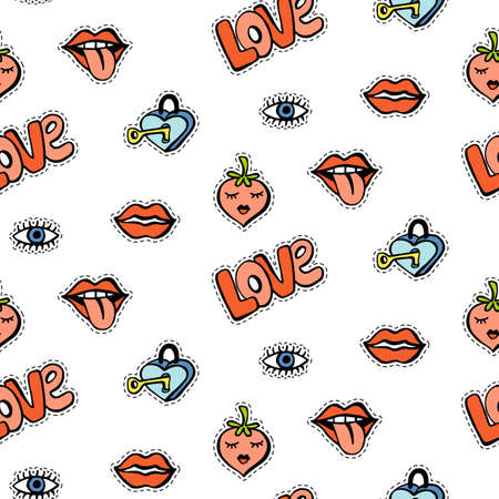 Seamless pattern with fashionable patch setのイラスト素材