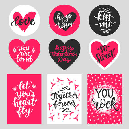 Happy Valentines Day typography set with hand drawn letteringのイラスト素材