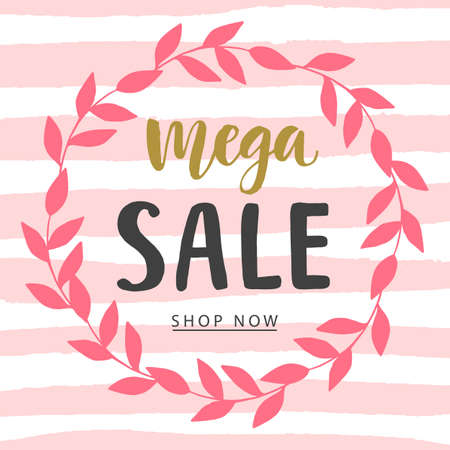 Mega Sale banner template with modern calligraphy in retro vintage style. Flyer background, vector illustrationのイラスト素材