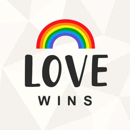 Love wins. Gay pride slogan with hand written letteringの写真素材