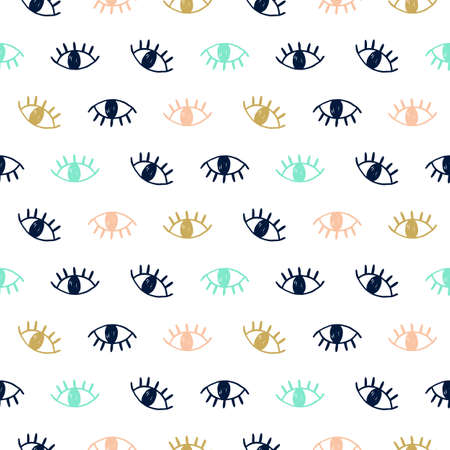 Vector hand drawn seamless pattern with open eyesのイラスト素材