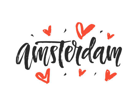 Amsterdam. Modern city hand written brush letteringのイラスト素材