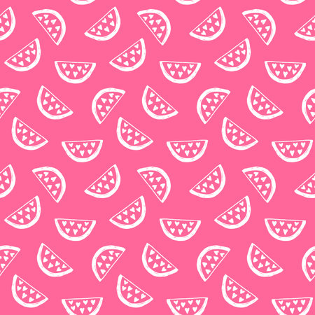 Watermelons seamless pattern on bright pink background. Hand drawn summer tropical backdrop....