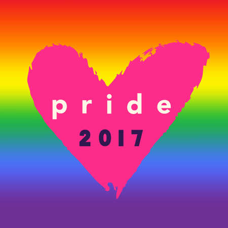 Pride 2017 Inspirational Gay Pride poster with rainbow spectrum flag, heart shape, brush letteringのイラスト素材