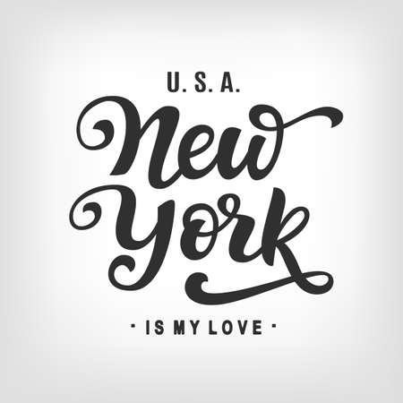 New York City Typography with hand written modern calligraphy. Poster, t-shirt print, tee graphics, wall decor. Hand crafted lettering. Vector illustration.のイラスト素材