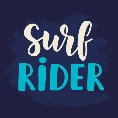 Surf Rider poster. Surfing theme. Hand written brush lettering. Modern calligraphy. Vector illustrationのイラスト素材