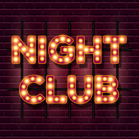 Night club retro banner template with lightbulb glowingのイラスト素材