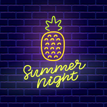 Summer night neon banner template.のイラスト素材