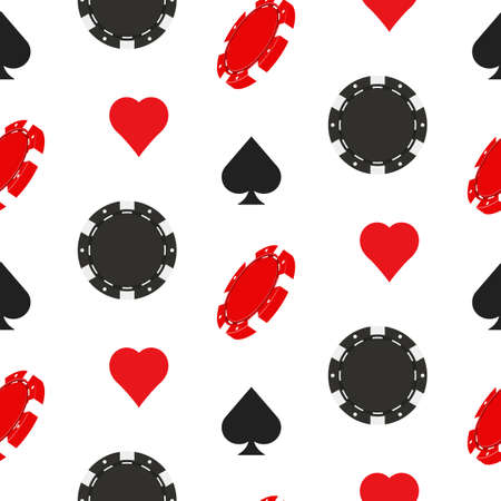 Casino poker seamless pattern with card suits and chips. Vector illustration.のイラスト素材