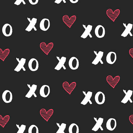 Hand drawn vector seamless pattern with XOXOのイラスト素材