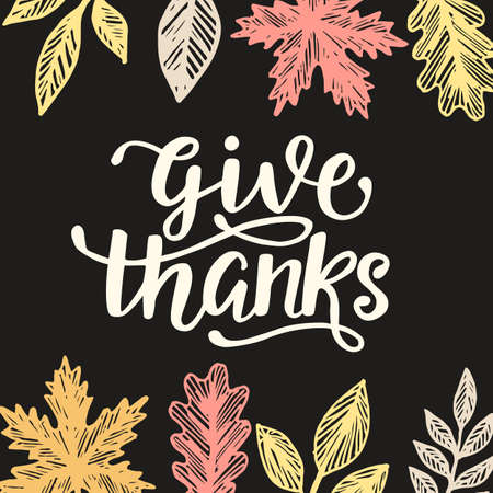 Give Thanks. Thanksgiving Day poster. Hand written letteringのイラスト素材