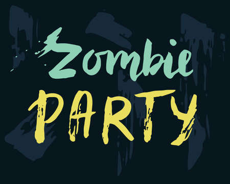 Zombie Party. Halloween card hand written brush letteringのイラスト素材