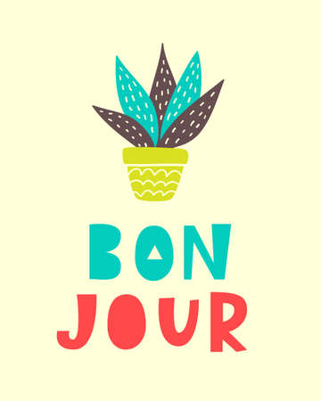 Bon Jour card. Typography poster designのイラスト素材