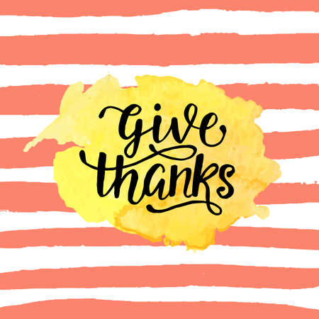 Give Thanks badge on watercolor stainのイラスト素材