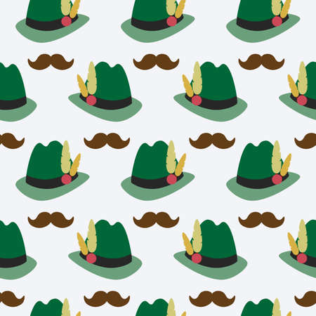 Oktoberfest seamless pattern with bavarian  hat and moustaches. Vector illustrationのイラスト素材