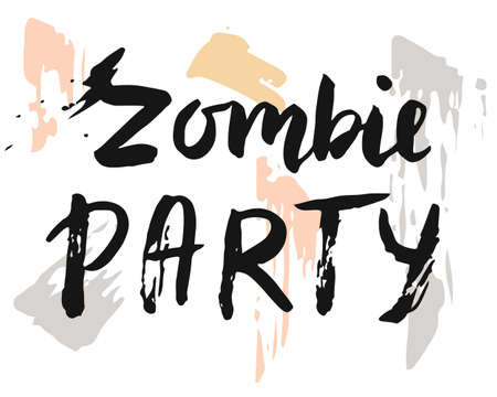 Zombie Party. Halloween card, hand written brush letteringのイラスト素材