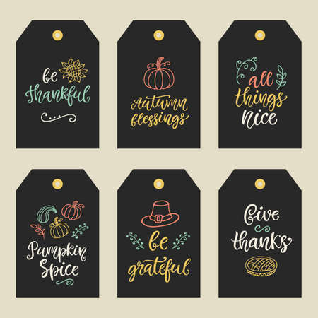 Autumn and Thanksgiving Day gift tags.のイラスト素材
