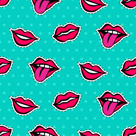 Seamless pattern with fashionable lips patch setのイラスト素材