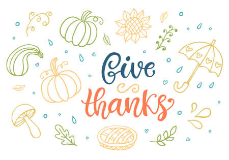 Give Thanks. Thanksgiving Day letteringのイラスト素材