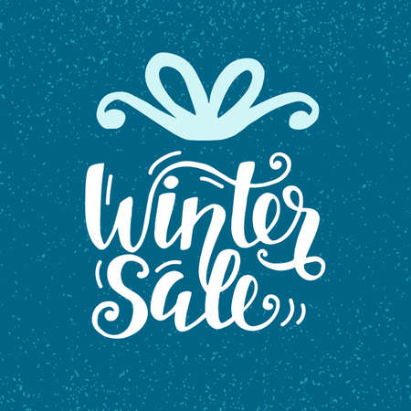 Winter Sale banner with hand lettering, inscription in gift box silhouetteのイラスト素材