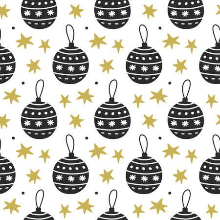 Scandinavian Christmas nordic seamless pattern with decorative doodle elements with christmas ballsのイラスト素材