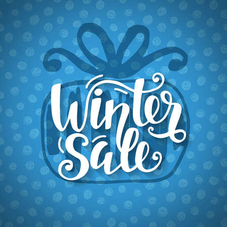 Winter Sale banner with hand lettering, inscription in gift box silhouetteのイラスト素材