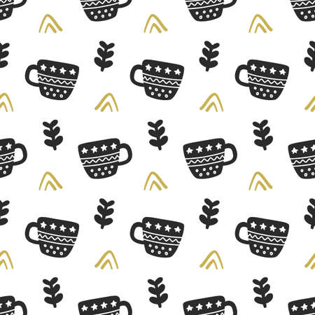 Scandinavian nordic seamless pattern. Hand drawn trendy decoration backdropのイラスト素材