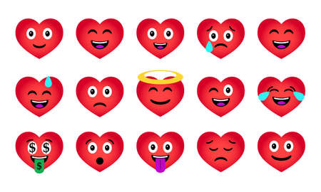 Cartoon Valentines Day Heart Emoticons Setのイラスト素材