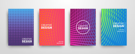 Modern futuristic abstract geometric covers set. Minimal colorful trendy templates design. Cool gradient shapes. Poster background composition. Vector illustration.のイラスト素材