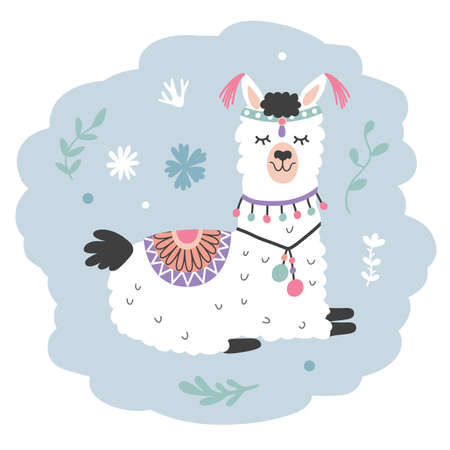 Hand Drawn Cartoon Llama.のイラスト素材