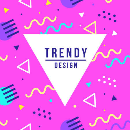 Memphis style banner template. 80-90s trendy fashion background with geometric shapesのイラスト素材