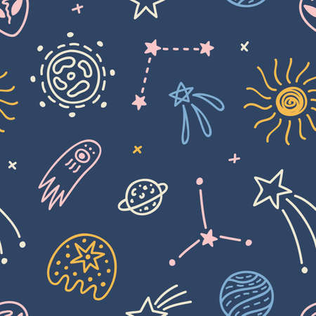 Hand drawn outer space seamless patternのイラスト素材