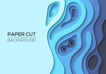 Modern paper art cartoon abstract wavesのイラスト素材